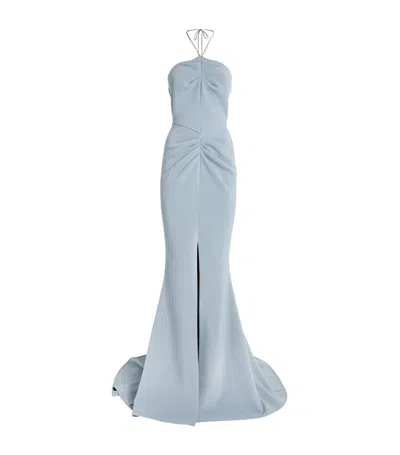 Maticevski Smokescreen Gathered Stretch-crepe Halterneck Gown In Green