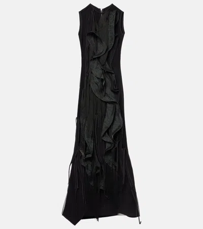 Maticevski Hedone Fringed Ruffled Gown In Black