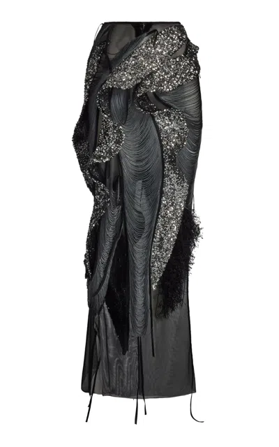 Maticevski Incarnate Sequined Mesh Maxi Skirt In Black