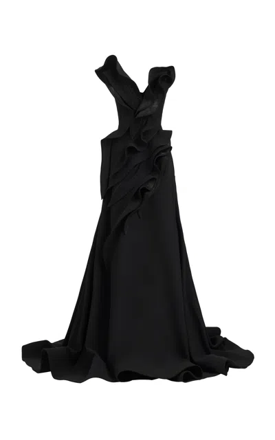 Maticevski Ironwarks Ruffled Crepe Gown In Black