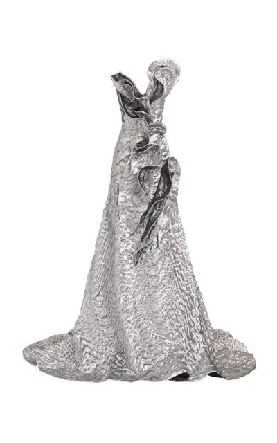 Maticevski Ironwarks Ruffled Metallic Crepe Gown In Metallic