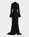 Maticevski Jupiter Ruffle Long-sleeve Gown In Black