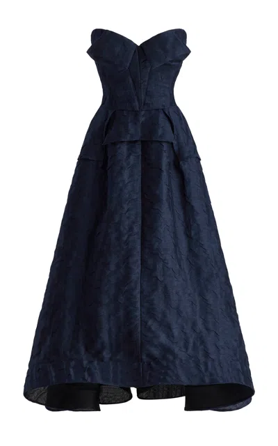 MATICEVSKI LINEN-SILK BLEND COMPOSE EVENING DRESS