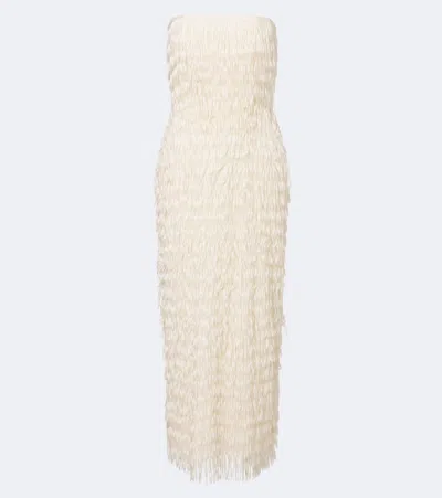 Maticevski Marigold Fringed Bustier Gown In Neutral