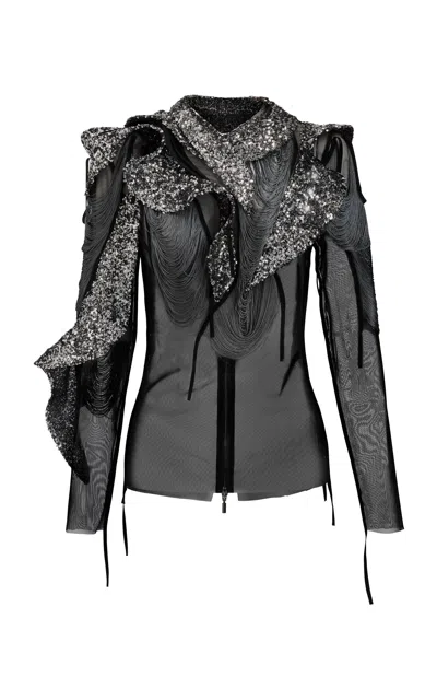 Maticevski Metal Draped Sequin Top In Black