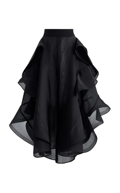 Maticevski Navigation Wave Chiffon Midi Skirt In Black