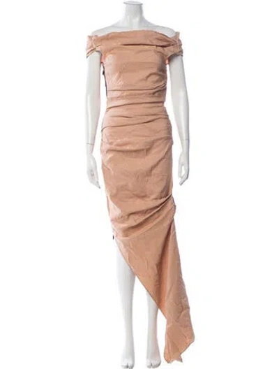Pre-owned Maticevski Off-the-shoulder Long Dress In Neutrals