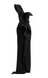 Maticevski Pantheon Wave One-shoulder Chiffon Gown In Black