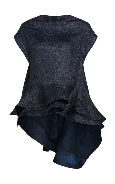 Maticevski Peonies Lamé Ruffle Blouse In Blue