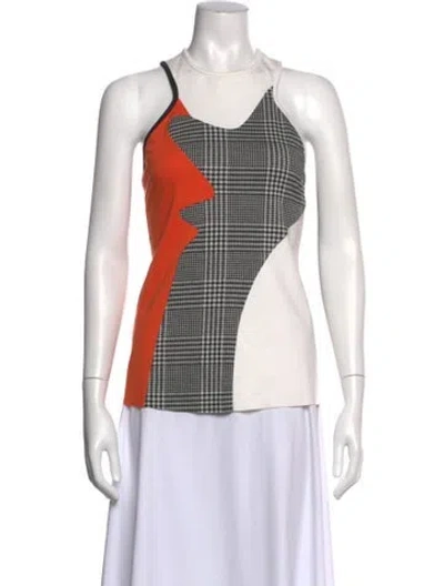 Pre-owned Maticevski Plaid Print Crew Neck Top In White