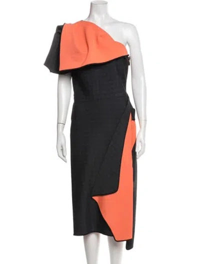 Pre-owned Maticevski Plaid Print Midi Length Dress In Orange