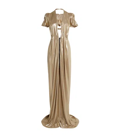 Maticevski Plunge Latitude Gown In Gold
