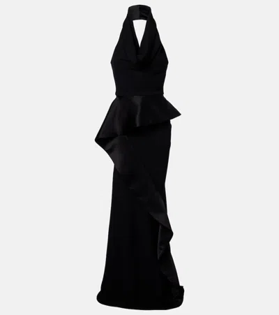 Maticevski Provocateur Halterneck Peplum Satin Gown In Black
