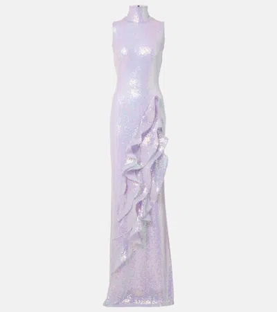Maticevski Radiella Wave Ruffled Sequined Gown In Purple