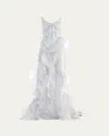 Maticevski Refraction Strapless Ruffled Sequined Mesh Gown In White