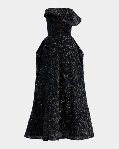 Maticevski Rotation Strapless Ruffle Sequined Midi Dress In Black Metallic