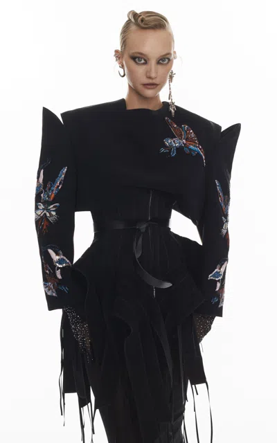 Maticevski Showpiece Embroidered Crop Top In Black