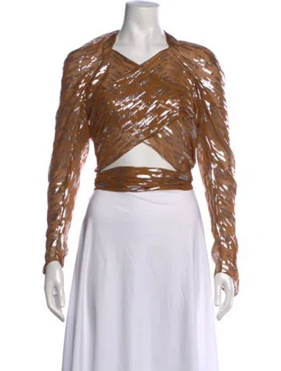Pre-owned Maticevski Silk Printed Crop Top In Yellow