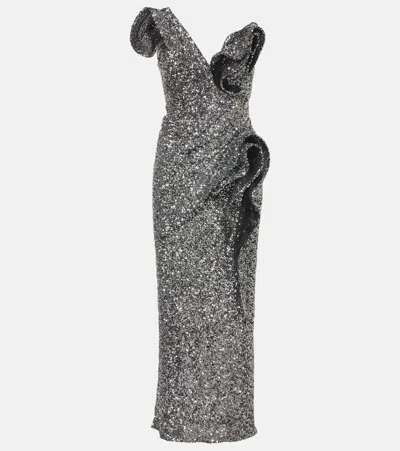 Maticevski Spellbind Embellished Strapless Gown In Silver
