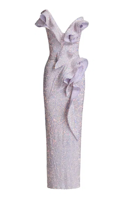 Maticevski Spellbind Ruffled Sequin Maxi Dress In Lavanda