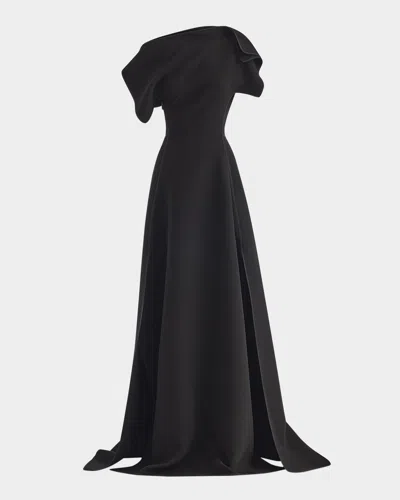 Maticevski Synergy Off-the-shoulder Draped Crepe Gown In Black
