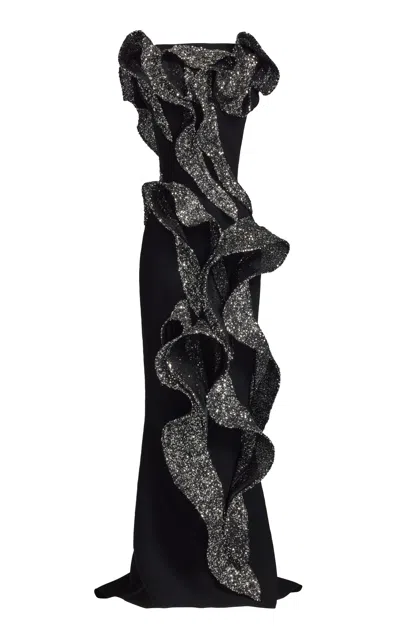 Maticevski Tantalise Wave Sequned Gown In Black