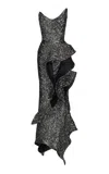 Maticevski Thistle Wave Asymmetric Ruffled Sequined Crepe Gown In Silver