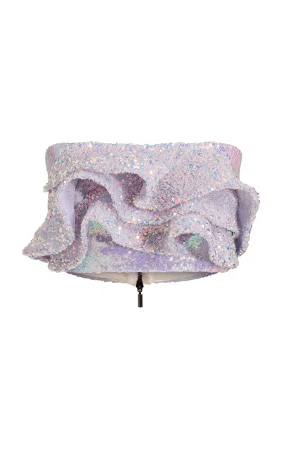 Maticevski Together Wave Strapless Sequined Crop Top In Purple