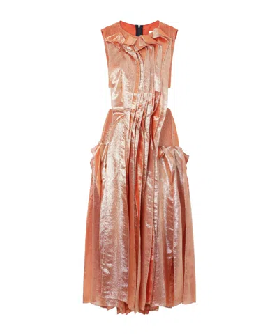 Maticevski Trailblaze Ruffled Metallic Brocade Gown In Orange