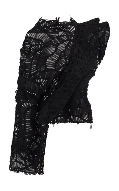 Maticevski Vapour Embroidered Draped Lace Top In Black