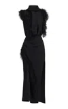 Maticevski Vienna Silk Feather-trimmed Crepe Midi Dress In Black