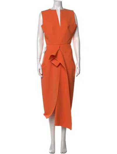 Pre-owned Maticevski V-neck Midi Length Dress In Orange