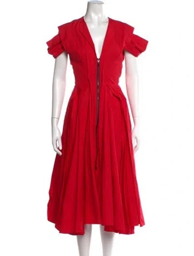 Pre-owned Maticevski V-neck Midi Length Dress In Red