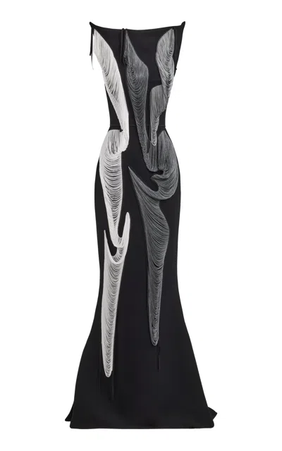 Maticevski Wingspan Fringe-detailed Crepe Gown In Black
