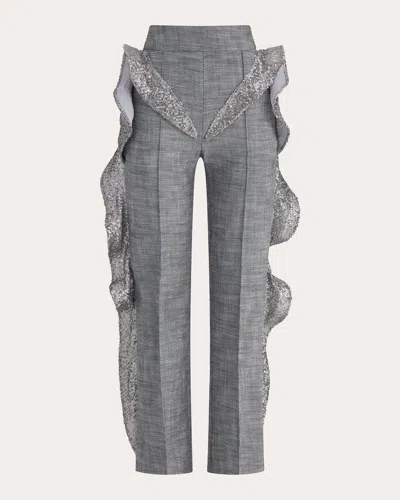 Maticevski Women's Coincide Sequin Ruffle Cotton Pants In Gray