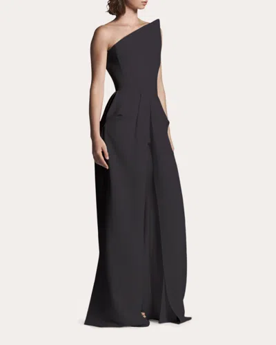 Maticevski Women's Eros Pleated Angular Strapless Wide-leg Jumpsuit In Black