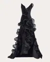 Maticevski Women's Explode Pleated Wave Wool Silk Strapless Gown In Black
