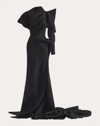 Maticevski Women's Lyra Waffle Structured Drape Asymmetric Gown In Black