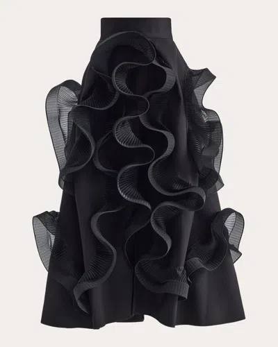 Maticevski Women's Picture Plane Pleated Wave Wool Silk Midi Skirt In Black Wool/pleat Waves