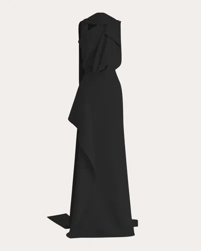Maticevski Priority Draped Crepe Column Gown In Black