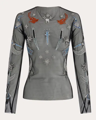 Maticevski Women's Tattoo Beaded Mesh Top Elastane/polyester/silk