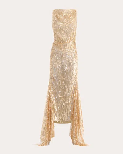 Maticevski Women's Tiara Teardrop Sequin Draped Sleeveless Gown In Silver