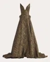 Maticevski Women's Zenith Embroidered Metallic Strapless Plunge Gown
