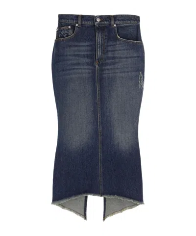 Matieres Fecales Belted Denim Skirt In Blue