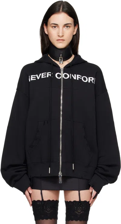 Matieres Fecales Distressed Effect Zip Up Hoodie In Black