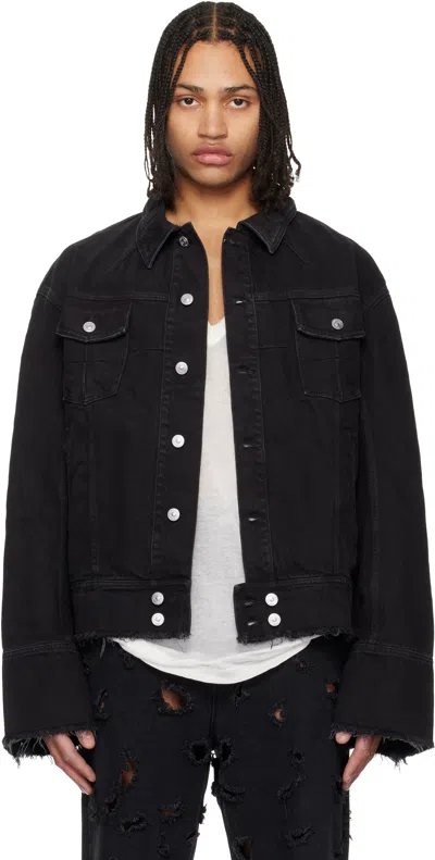 Matieres Fecales Pierre M. Raw-cut Denim Jacket In Black