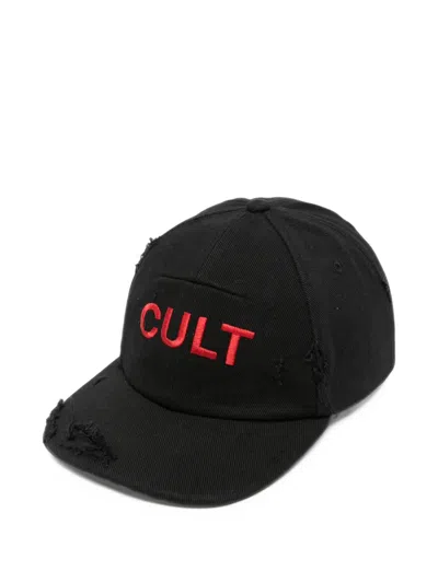 Matieres Fecales Cult Distressed Baseball Cap In Black