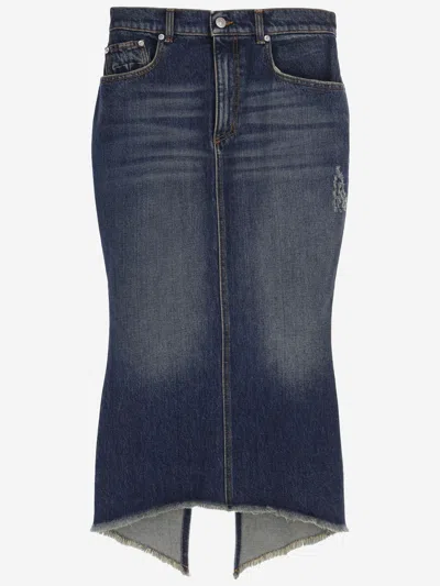 Matieres Fecales Matières Fécales Denim With Frayed Hem Skirt In Navy