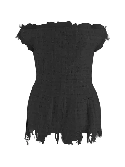 Matieres Fecales Distressed Tweed Blouse In Black