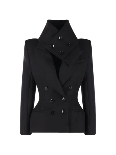 Matieres Fecales Double-breasted High-neck Jacket In Black